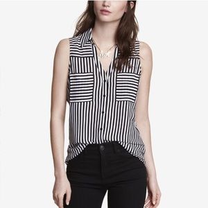 Striped button down sleeveless shirt